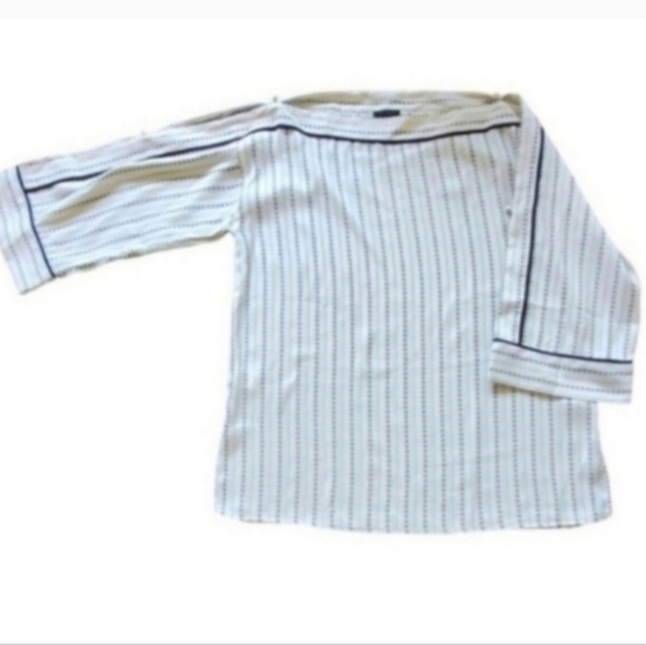 Ann Taylor Cream Stripe Cold Shoulder Black Kimono Sleeve India Top Small - Picture 2 of 8